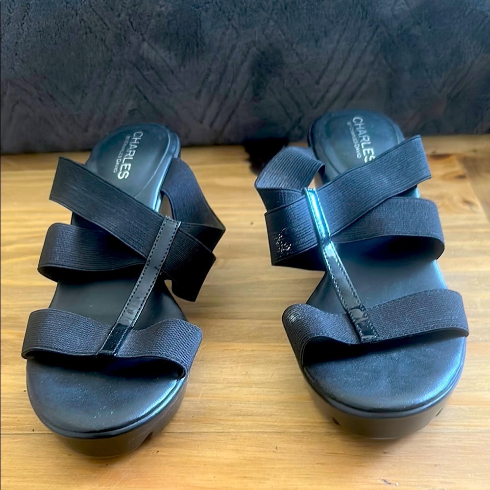 Charles David Black Minimalist Platform Sandals